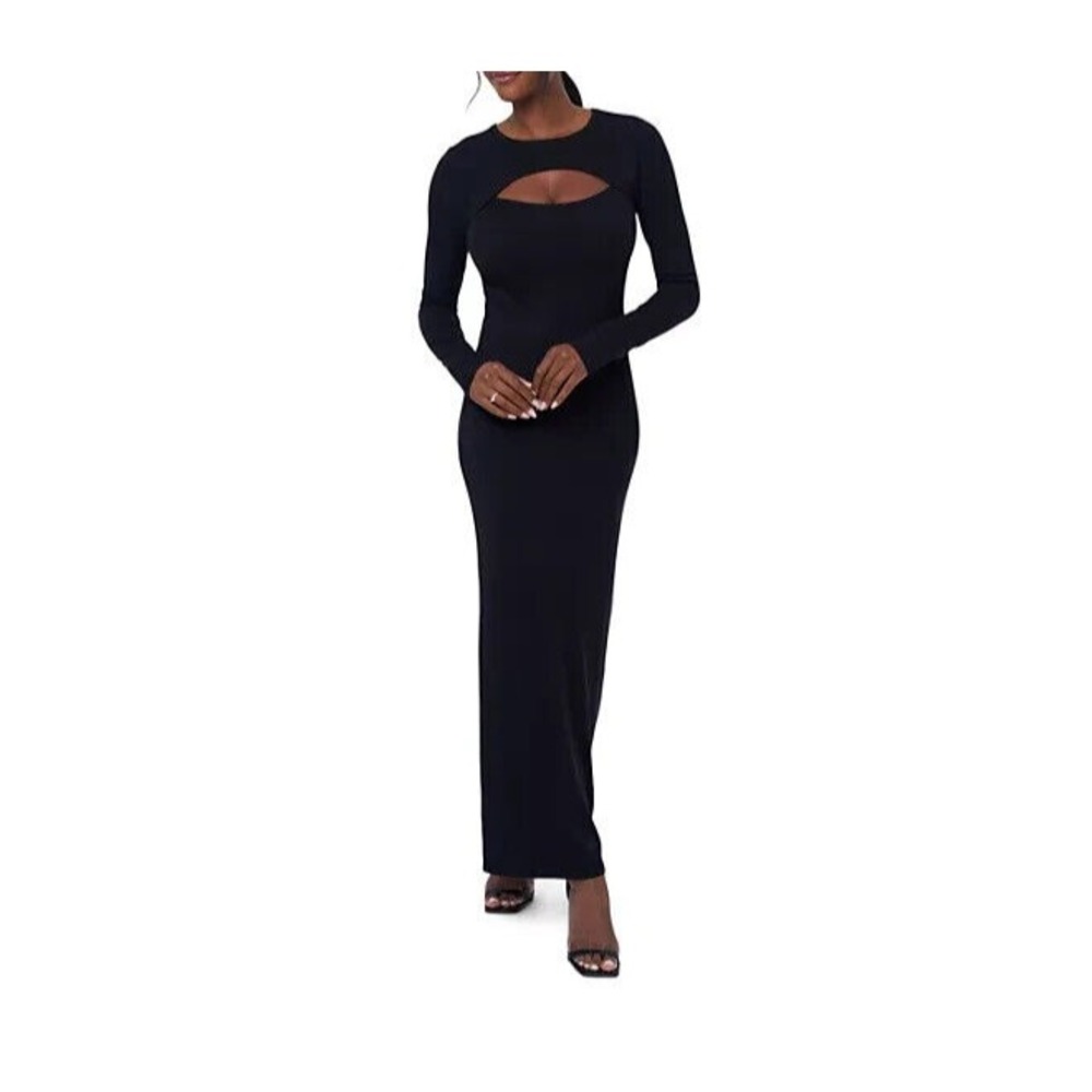 Edited by Remi Bader Womens Black Cutout Rib Knit Bodycon Maxi Dress Size L